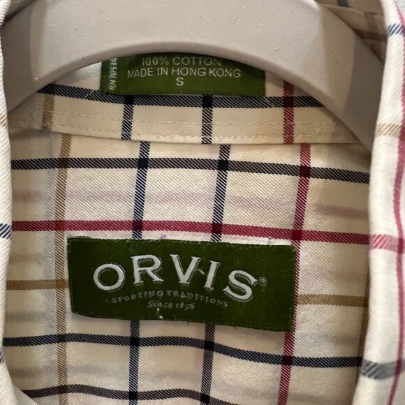 Orvis Casual Buttoned Down Shirt Cream Red Black Size Small - Picture 3 of 7